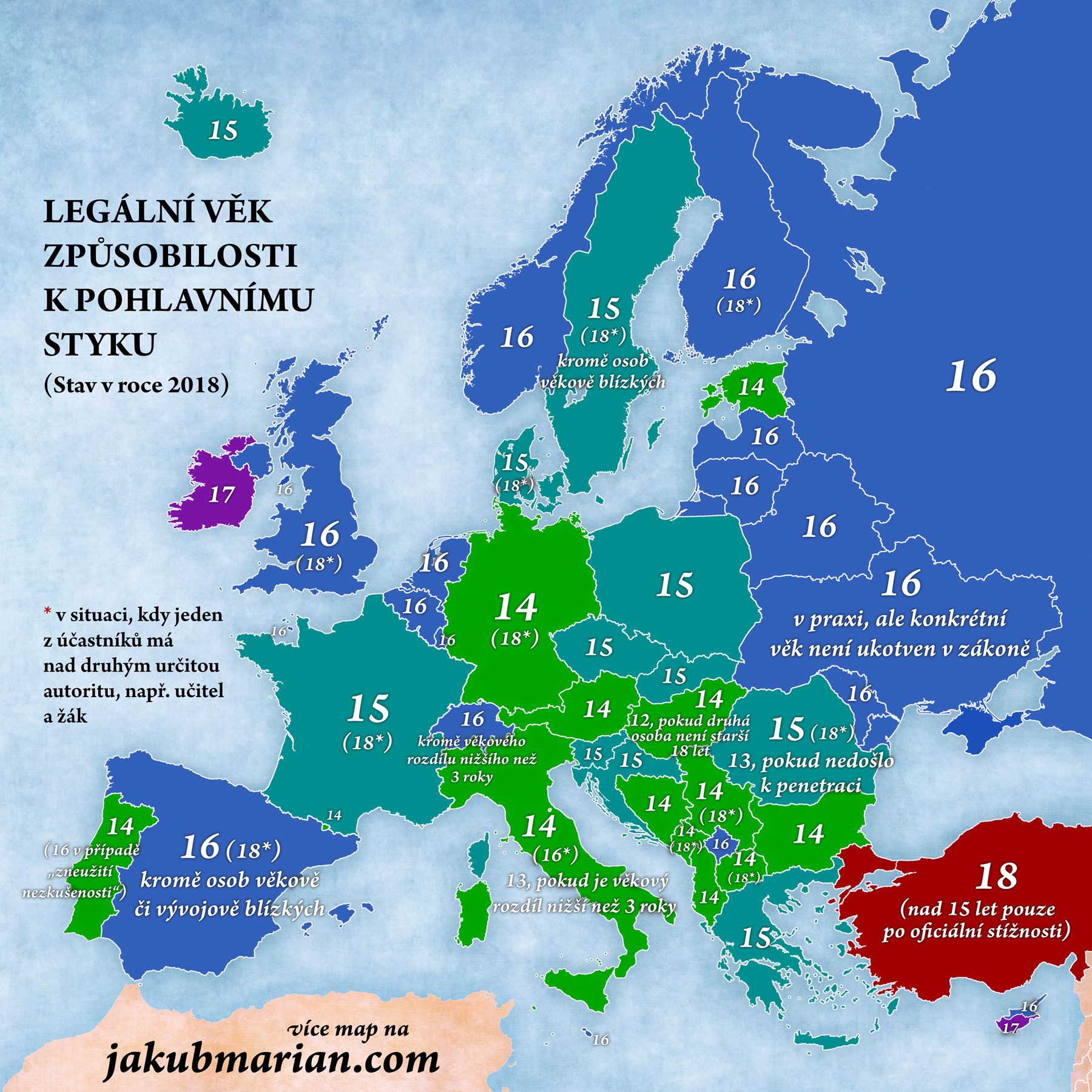 legální věk způsobilosti v Evropských zemích